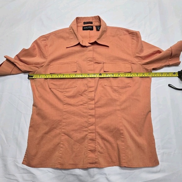 New York & Company (NY&C) Womens Size L Button Top Blouse Short Sleeve in Orange - Picture 7 of 12